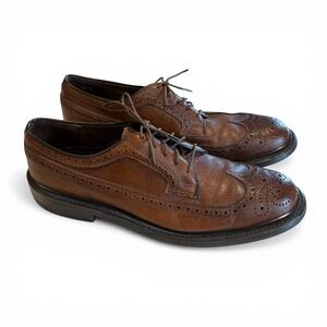 VTG Florsheim Imperial Longwing Wingtip Brogue Brown Leather Dress Shoes Mens